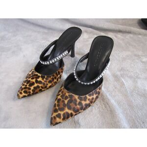 INC International Concepts Leopard Calf Hair Pearl Embellished Mules Heels 9M